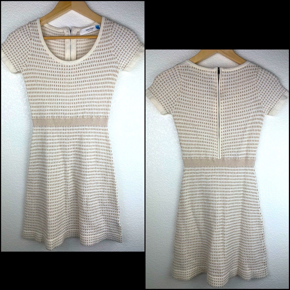 Anthro Sparrow Lambswool Angora Blend Gold Metallic Knit Sweater Dress - Picture 3 of 6